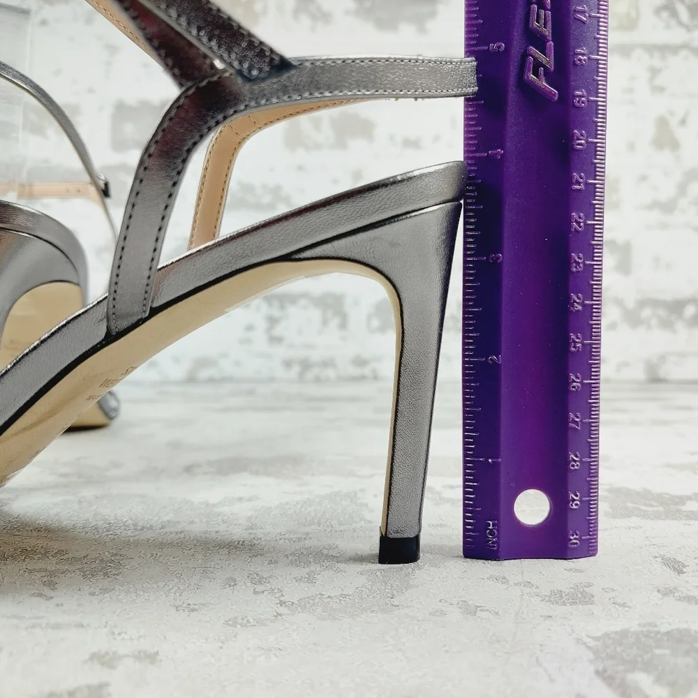 New Staurt Weitzman Starla Silver Leather Strappy Sandals